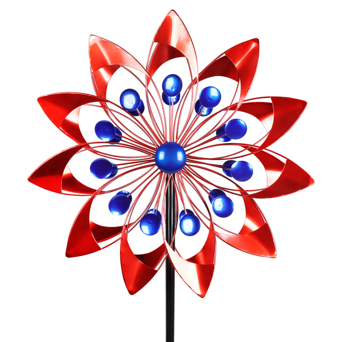 Patriotic Double Windmill Kinetic Metal Spinner Stake, 18 by 71 Inches