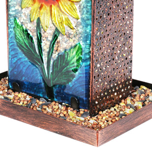 Solar Sunflower Glass Panel Hanging Bird Feeder, 8 by 14.5 Inches | Shop Garden Decor by Exhart