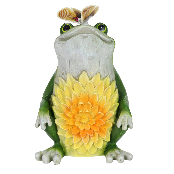 Solar Garden Frog Statue with Fiber Optic Color Changing Butterfly, 12 Inch