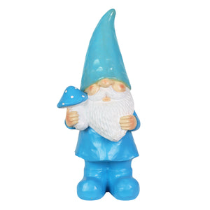Solar Blue Woodland Garden Gnome with Mushroom Statuary, 11 Inch | Shop Garden Decor by Exhart