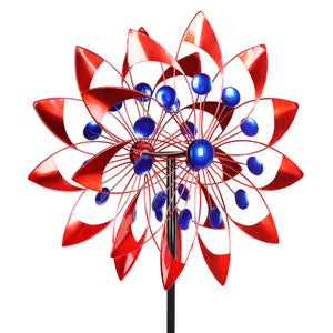Patriotic Double Windmill Kinetic Metal Spinner Stake, 18 by 71 Inches | Shop Garden Decor by Exhart