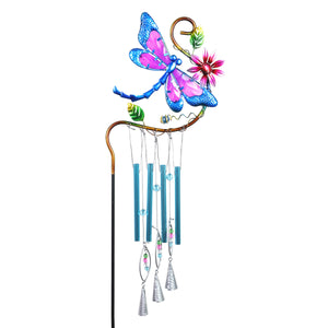 Blue Dragonfly Metal Wind Chime Garden Stake, 9 by 36.5 Inches | Shop Garden Decor by Exhart
