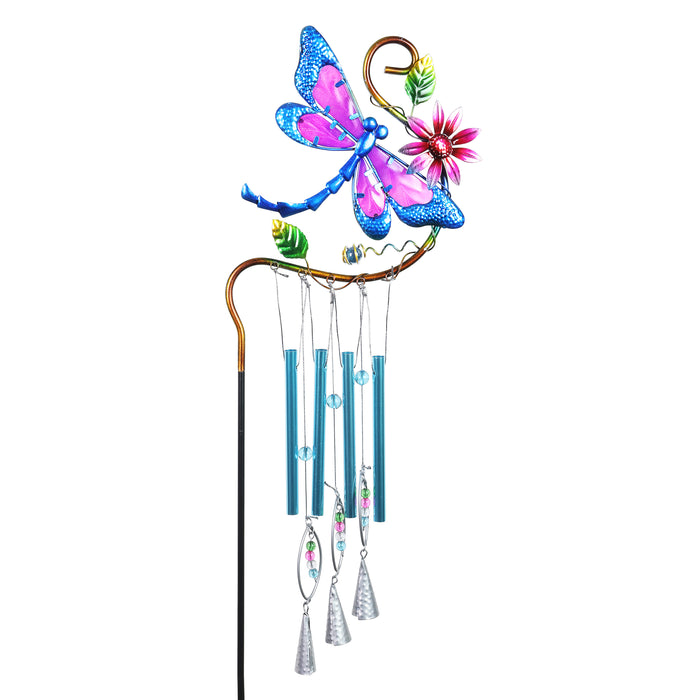 Blue Dragonfly Metal Wind Chime Garden Stake, 9 by 36.5 Inches