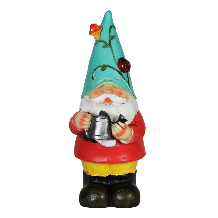 Solar Blue Hat Billy Garden Gnome Statue with Watering Can, 10 Inch