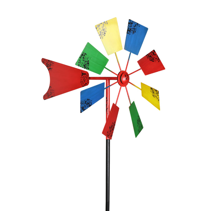 Vintage Wind Mill Spinner Garden Stake with Colorful Square Sails, 12 by 54 Inches