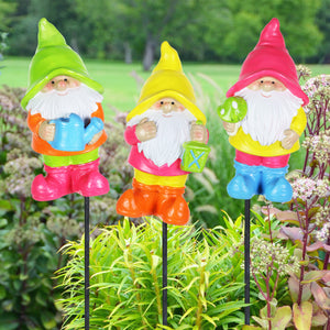 3 Piece Neon Gnome Plant Stake Assortment, 3 by 17 Inches | Shop Garden Decor by Exhart