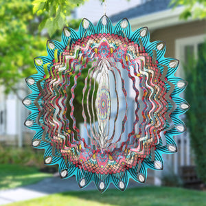 Laser Cut Teal Mandala Metal Hanging Spinner with Beaded Details, 12 Inch | Shop Garden Decor by Exhart