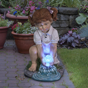 Solar Girl Playing with LED Water Form Garden Statuary, 13 Inches tall | Shop Garden Decor by Exhart