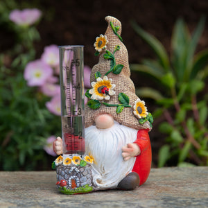 Hand Painted Burlap Hat Garden Gnome Statuary with a Rain Gauge, 5 by 7.5 Inches | Shop Garden Decor by Exhart