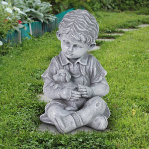 Young Boy with Puppy Resin Garden Statue, 10 Inch | Shop Garden Decor by Exhart
