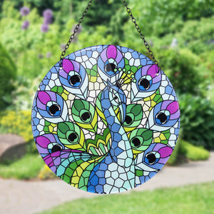 Hanging Mosaic Peacock Suncatcher, 10 Inch | Shop Garden Decor by Exhart