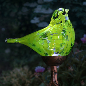 Exhart Solar Hand Blown Glass Bird Garden Stake in Yellow, 6 by 31 Inches
