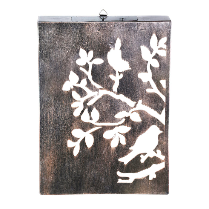 Solar Bronze Stamped Metal Tree Branch with Birds Wall Art, 12 x 17 Inches