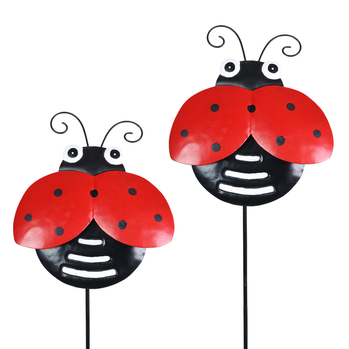 Set of Two Hand Painted Metal Ladybug Plant Stakes, 5.5 by 16.5 Inches