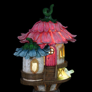 Solar Pink and Blue Flower Roof Fairy House Statue, 17 Inches tall | Shop Garden Decor by Exhart