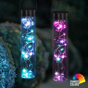 2 Piece Solar Acrylic Hanging Light Sticks with 20 Color Changing LED Firefly Lights, 2 by 10 Inches | Exhart