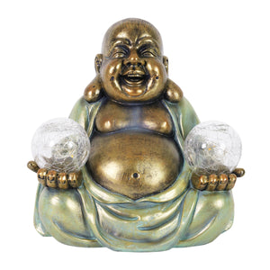 Solar Meditating Buddha in Lotus Position with Two LED Crackle Balls Statuary, 9 Inch | Shop Garden Decor by Exhart