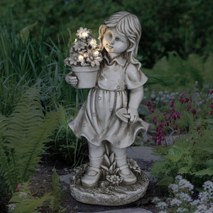 Solar Girl with a Flower Pot Garden Statue, 18 Inch | Shop Garden Decor by Exhart