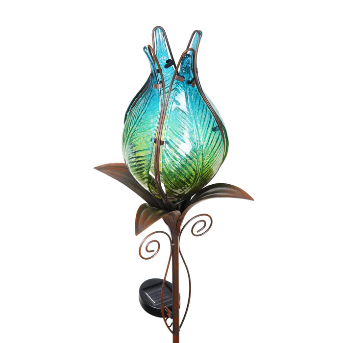 Solar Glass Flower Bud Garden Stake, 6 by 42 Inches