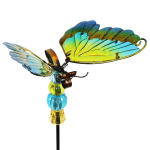 WindyWing Green Butterfly Garden Stake with Beads, Made of glass and metal with Flapping Wings | Shop Garden Decor by Exhart