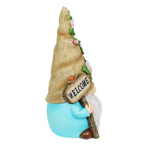 Hand Painted Burlap Hat Garden Gnome Statuary with a Welcome Sign, 6 by 10.5 Inches | Shop Garden Decor by Exhart