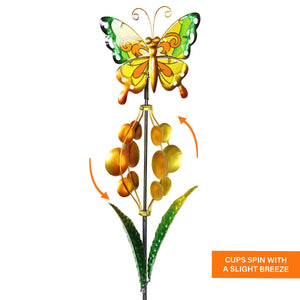 Butterfly Garden Stake Wind Spinner with Three Bubble Wind Vane, 8 by 39 Inches | Shop Garden Decor by Exhart