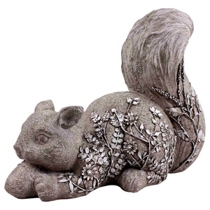 Solar Grey Squirrel Statue with Flowers, 13 by 10 Inch