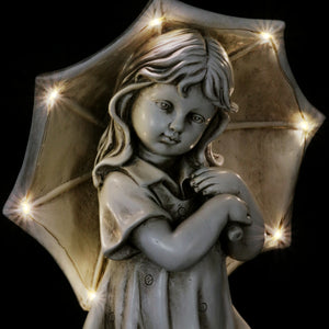 Solar Girl with Umbrella Statue in Natural Resin Finish, 19 Inch | Shop Garden Decor by Exhart