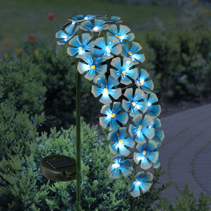 Solar Metal Hanging Flower Garden Stake in Turquoise with Twenty Four LED lights, 11 by 28 Inches