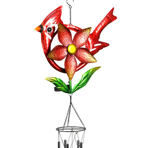 Solar Metal Cardinal Pinwheel Wind Chime, 16 by 41 Inches | Shop Garden Decor by Exhart