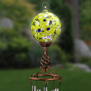 Solar Yellow Glass Ball Wind Chime with Metal Finial, 5 by 46 Inches | Shop Garden Decor by Exhart