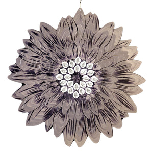 Silver Sunflower 3D Laser Cut Hanging Garden Spinner with Beads, 12 Inch
