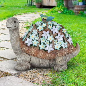 Solar Turtle Statue with Flower Shell, 10 Inch | Shop Garden Decor by Exhart