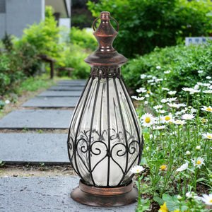 Clear Glass Teardrop Shape Lantern with LED Candle on a Timer, 12 Inch | Shop Garden Decor by Exhart