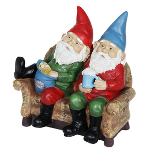 Solar Good Time Lazy Couch Potato Gnomes Eating Chips and Drinking Beer Garden Statue, 10 Inch | Shop Garden Decor by Exhart
