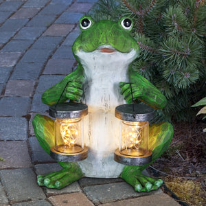 Solar Firefly Jar Frog Garden Statuary, 10 Inches tall | Shop Garden Decor by Exhart