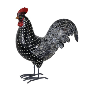 Black and White Polka Dot Pattern Hand Painted Rooster Garden Statue, 12 Inch | Shop Garden Decor by Exhart