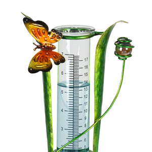 Solar Metal and Glass Butterfly Rain Gauge Garden Stake, 7.5 by 27 Inches | Shop Garden Decor by Exhart