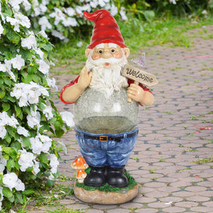 Solar Gnome with Crackle Ball Belly Garden Statuary, 16 Inches tall | Shop Garden Decor by Exhart