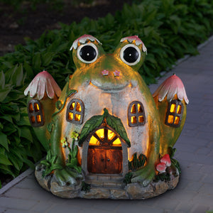 Solar Hand Painted Frog Fairy Garden House Statue, 10 by 8 Inches | Shop Garden Decor by Exhart