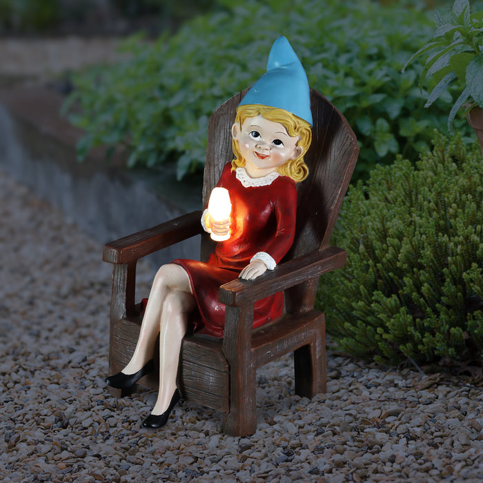 Solar Good Time Gal Drinking Wine Gnome Garden Statuary,  8 by 11 Inches