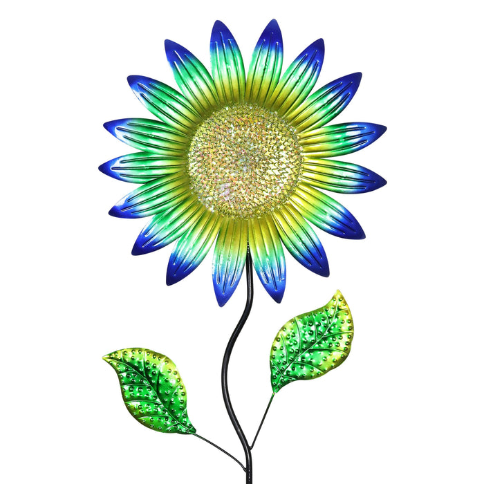 Colorful Metal Sunflower Garden Stake in Blue, 16 by 56 Inches