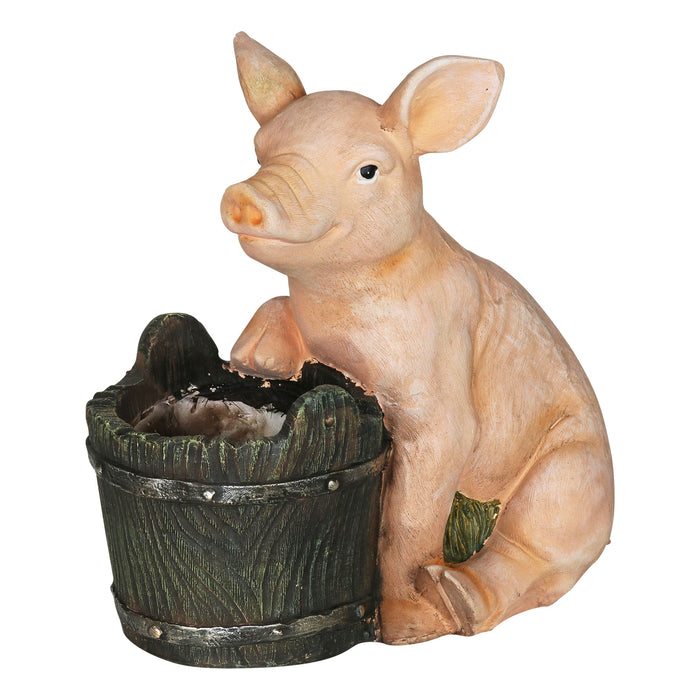 Pig and Bucket Planter, 14 Inch