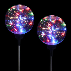 2 Piece Solar Ball Garden Stakes with 20 Multi Color Firefly Lights, 4 by 31 Inches | Shop Garden Decor by Exhart