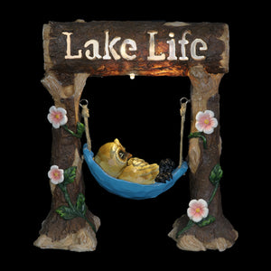 Solar Owl in a Lake Life Hammock Hand Painted Garden Statuary, 9.5 by 10 Inches | Shop Garden Decor by Exhart
