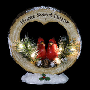 Hand Painted Home Sweet Home Christmas Cardinals Statue with LED lights on a Battery Powered Timer, 8 Inch | Exhart