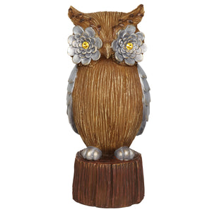 Solar Woodsy Owl Statue with Silver Flower Eyes, 17 Inch | Shop Garden Decor by Exhart