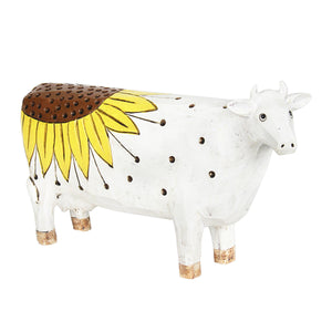 White Cow with Sunflower Statue, 12.5 by 7 Inch | Shop Garden Decor by Exhart