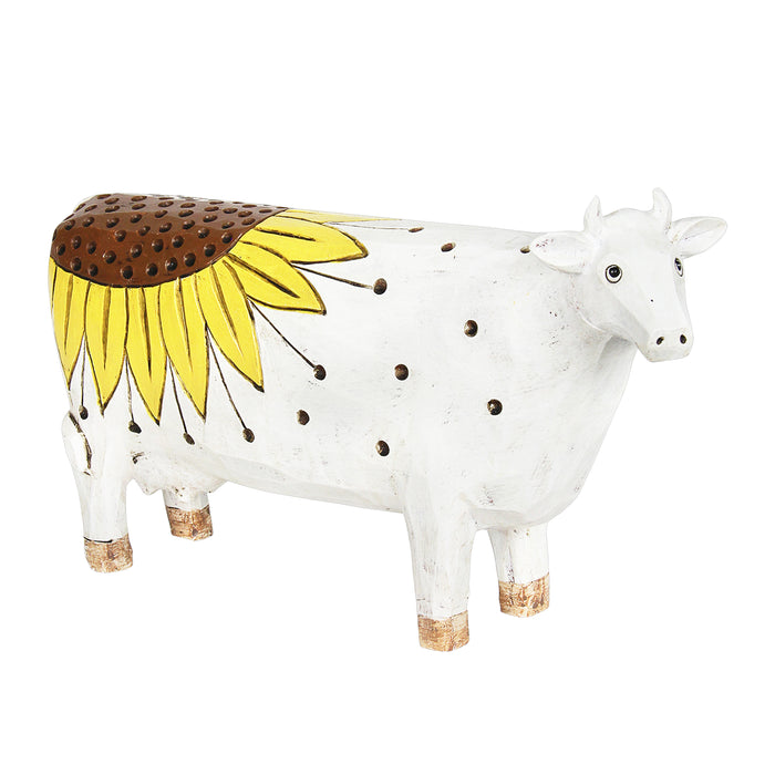 White Cow with Sunflower Statue, 12.5 by 7 Inch