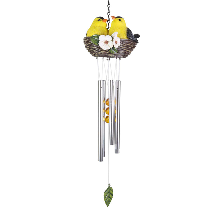 Nesting Orioles with Flowers Hand Painted Resin Hanging Wind Chime, 6 by 28 Inches